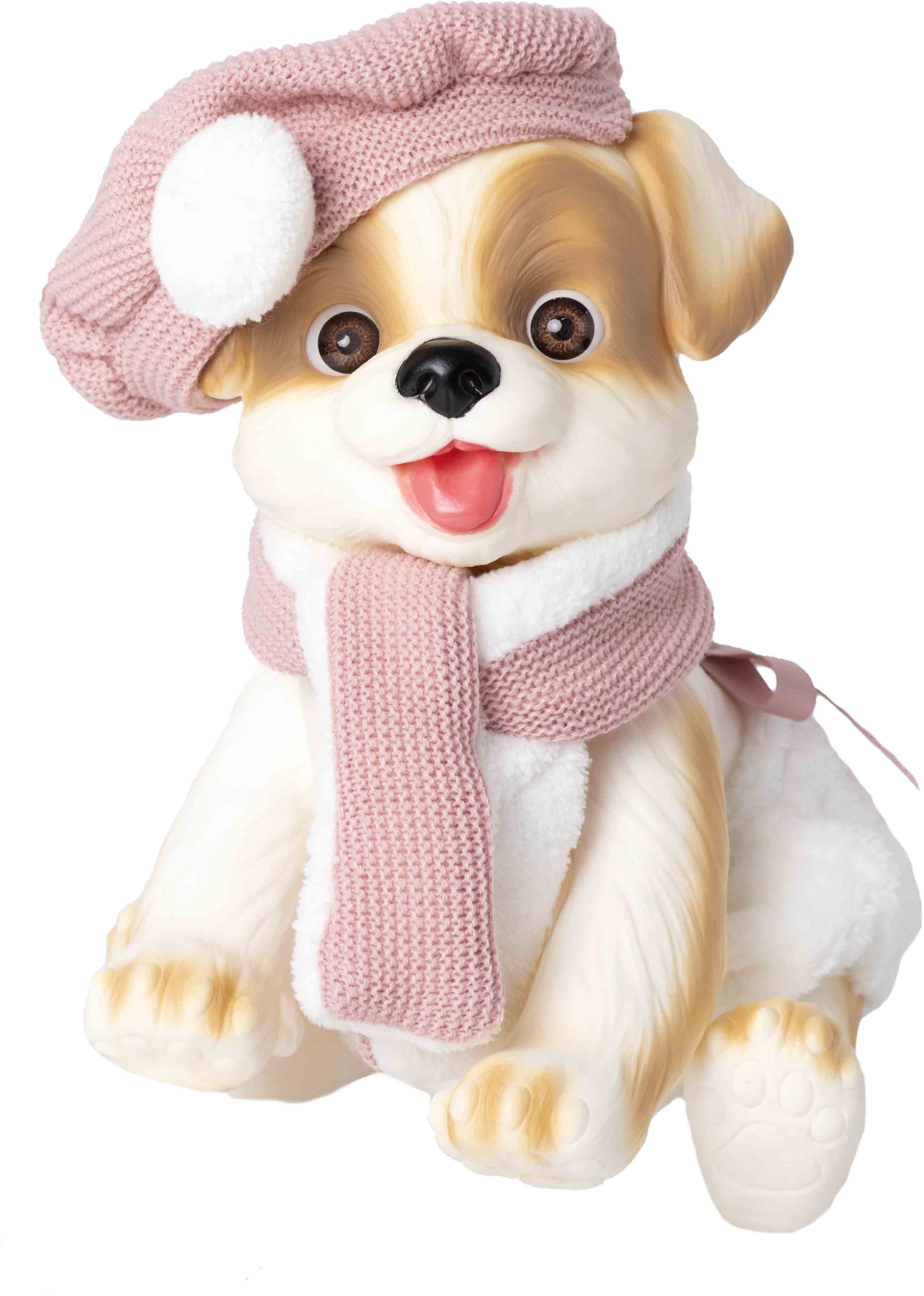 PERRITO BLANCO BUFANDA Y GORRO ROSA 2608