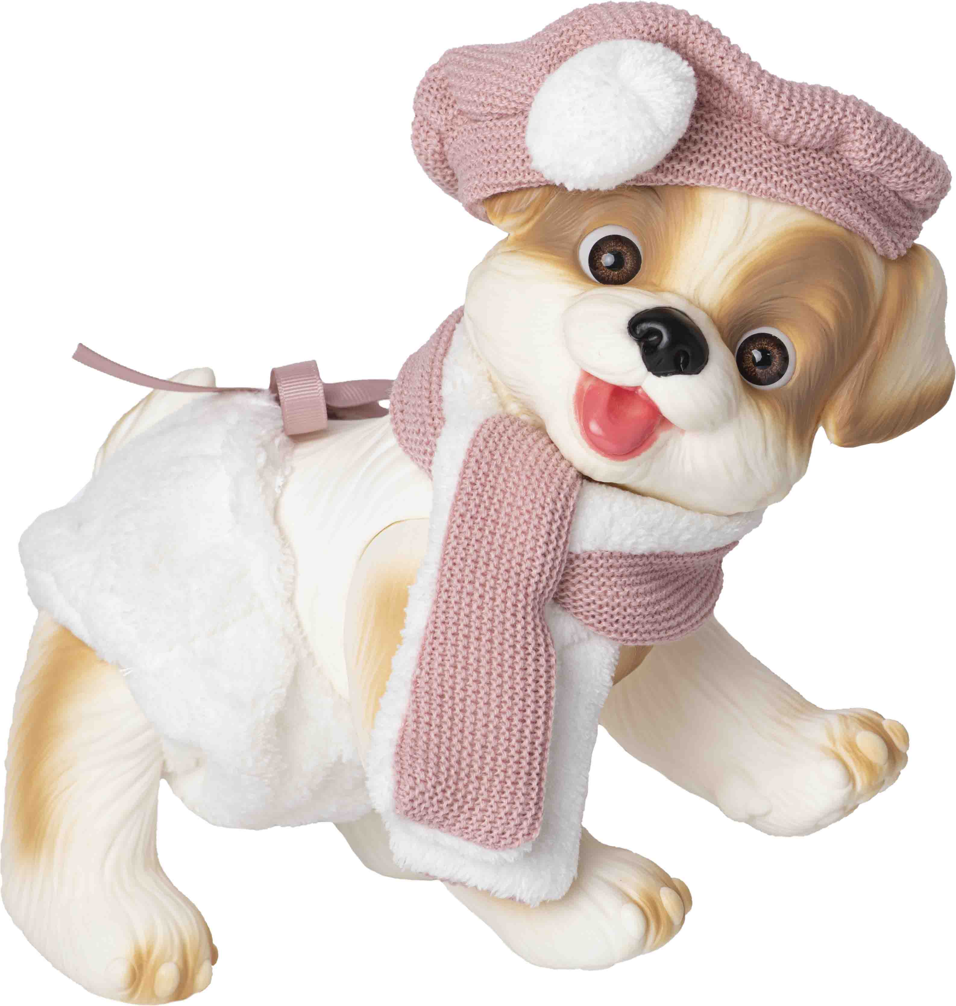 PERRITO BLANCO BUFANDA Y GORRO ROSA 2608